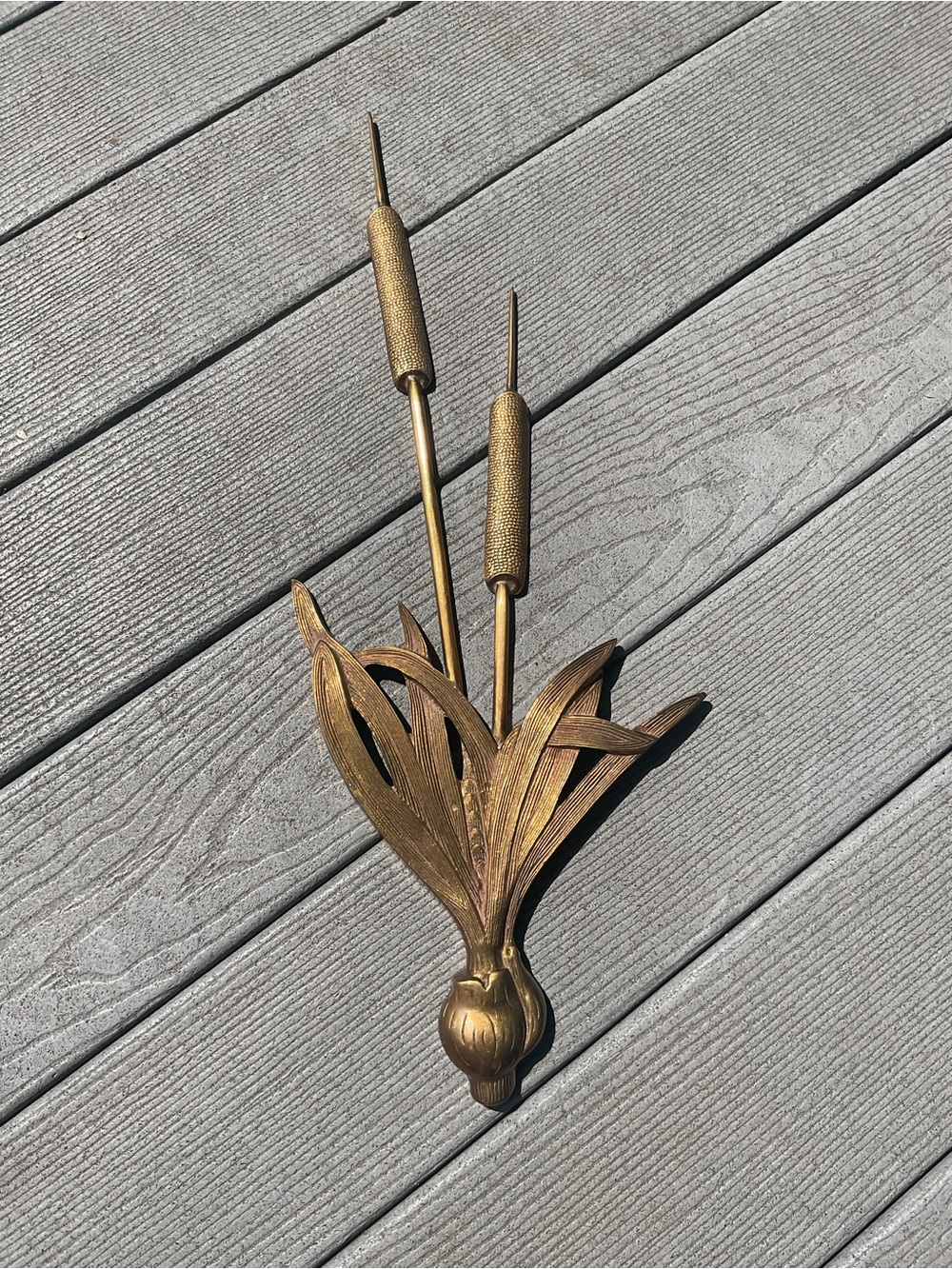 Vintage Solid Brass Cattail Wall Accent 22.5” long